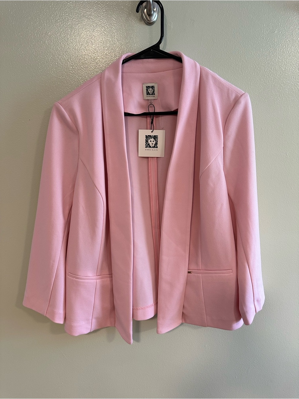 NWT Anne Klein Powder Pink Open Front Blazer Jacket Large